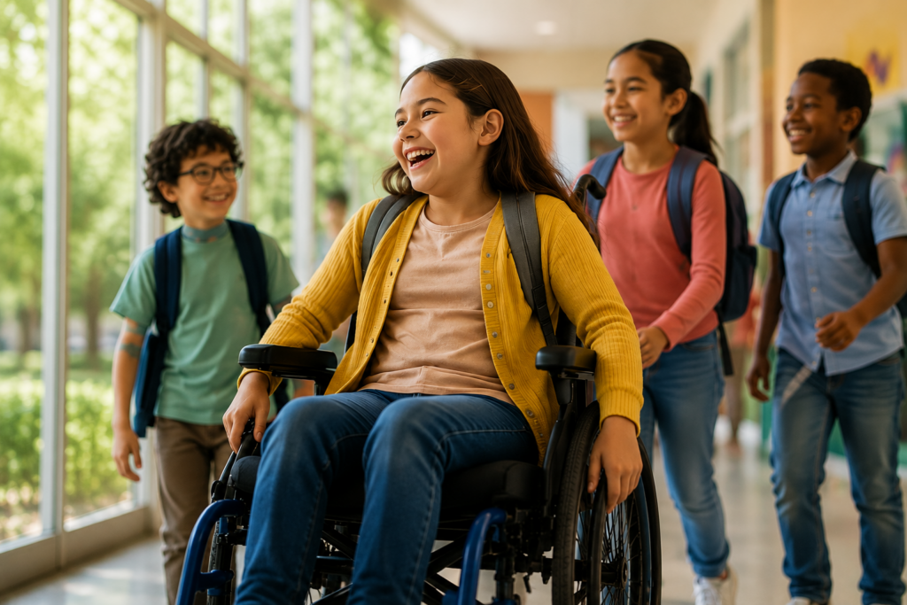 Diverse students smiling together.